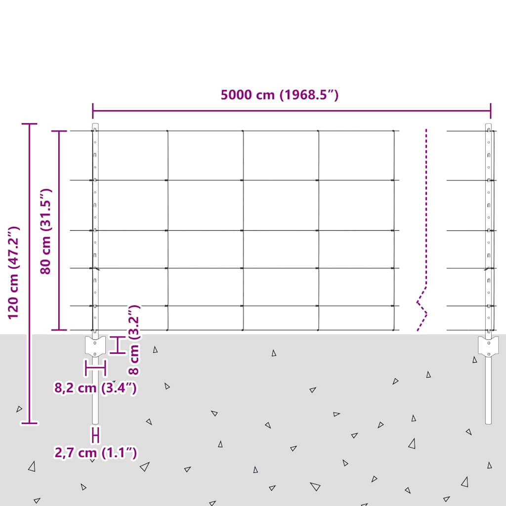 Εξωτερική άγρια περίφραξη με στήλες 50 x 0,8 m Ασημί Δίχτυ