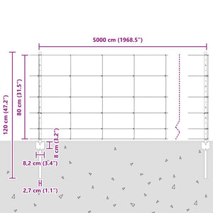 Εξωτερική άγρια περίφραξη με στήλες 50 x 0,8 m Ασημί Δίχτυ