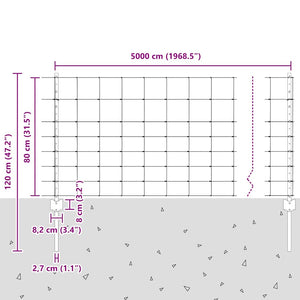 Εξωτερική άγρια περίφραξη με στήλες 50 x 0,8 m Ασημί Δίχτυ