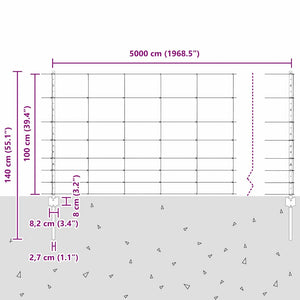 Εξωτερική άγρια περίφραξη με στήλες 50 x 1 m Ασημί Δίχτυ