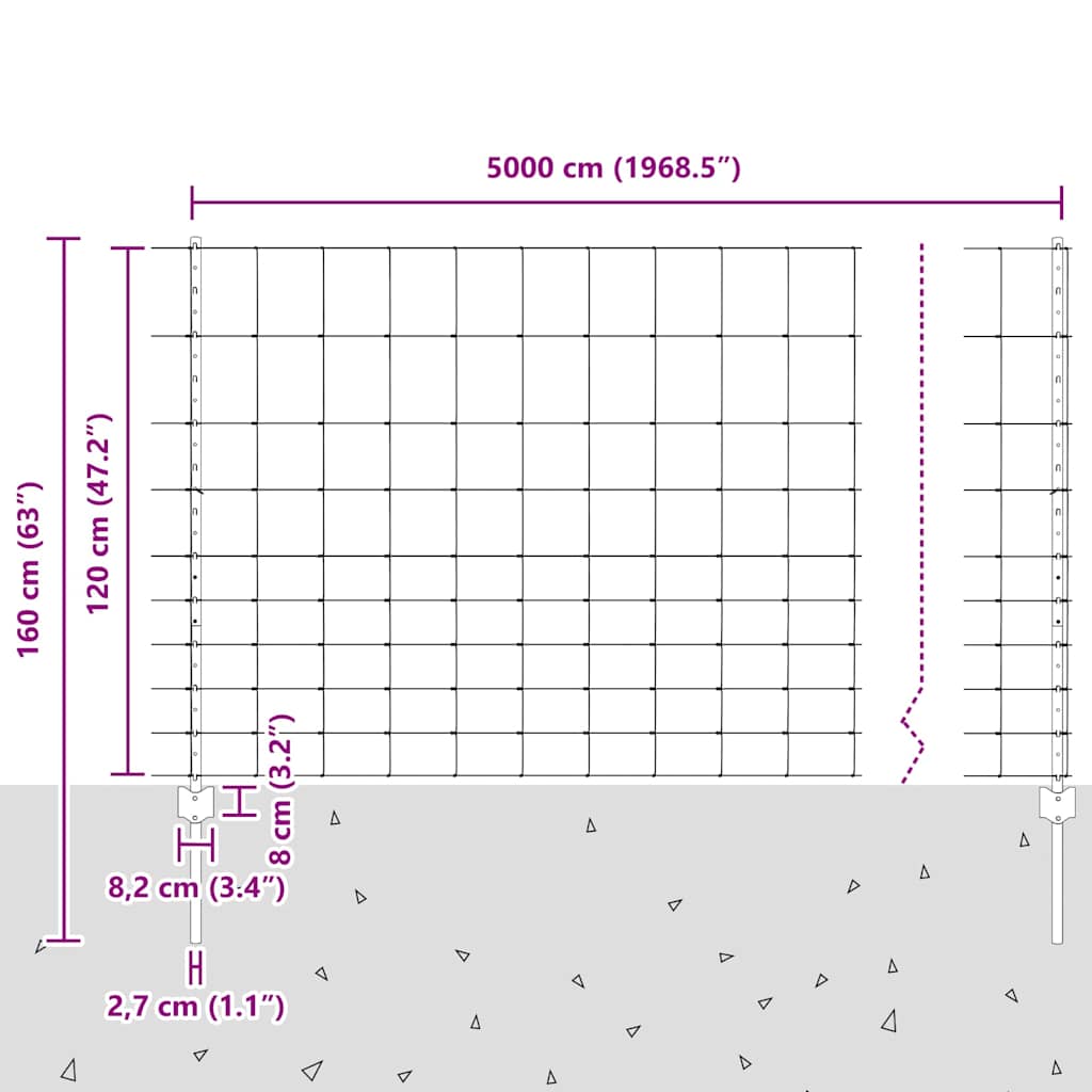 Εξωτερική άγρια περίφραξη με στήλες 50 x 1,2 m Ασημί Δίχτυ