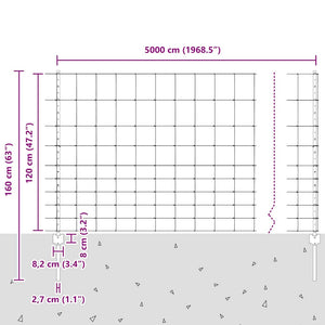 Εξωτερική άγρια περίφραξη με στήλες 50 x 1,2 m Ασημί Δίχτυ