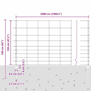 Εξωτερική άγρια περίφραξη με στήλες 50 x 1,2 m Ασημί Δίχτυ