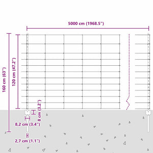 Εξωτερική άγρια περίφραξη με στήλες 50 x 1,2 m Ασημί Δίχτυ