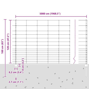 Εξωτερική άγρια περίφραξη με στήλες 50 x 1,2 m Ασημί Δίχτυ