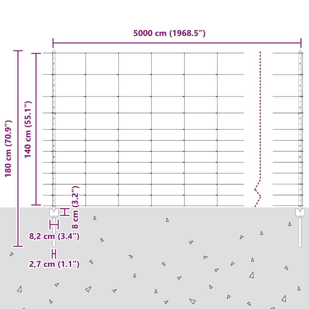 Εξωτερική άγρια περίφραξη με στήλες 50 x 1,4 μ Ασημί Δίχτυ