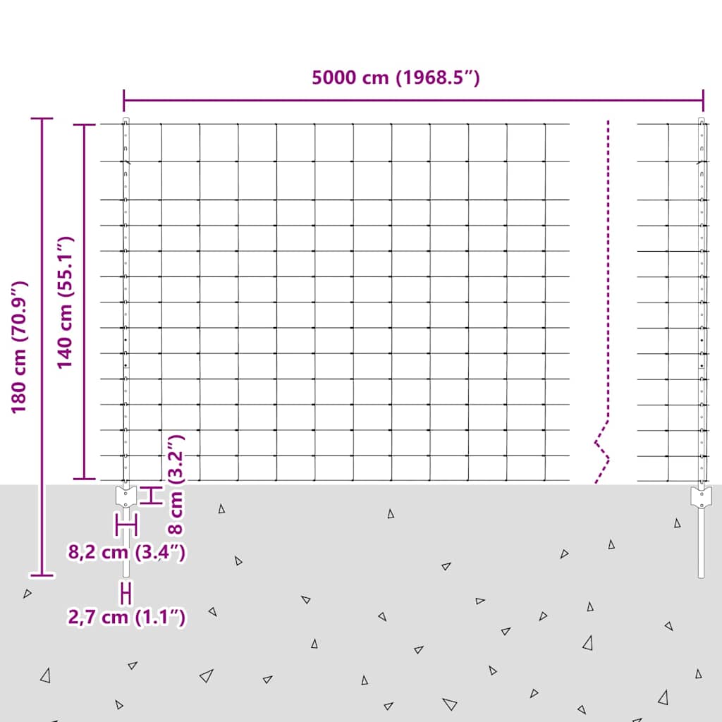 Εξωτερική άγρια περίφραξη με στήλες 50 x 1,4 μ Ασημί Δίχτυ