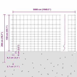 Εξωτερική άγρια περίφραξη με στήλες 50 x 1,5 m Ασημί Δίχτυ