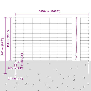 Εξωτερική άγρια περίφραξη με στήλες 50 x 1,5 m Ασημί Δίχτυ