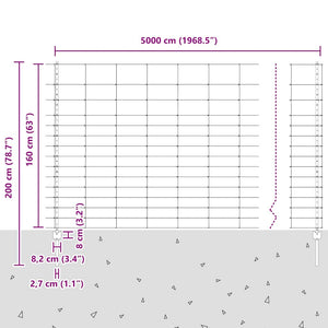 Εξωτερική άγρια περίφραξη με στήλες 50 x 1,6 m Ασημί Δίχτυ