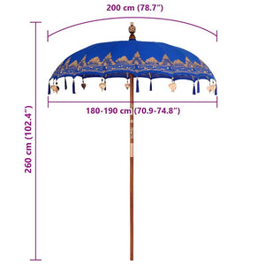 Μπαλινέζικη Ομπρέλα Μπλε 185 x 185 x 260 εκ Βαμβάκι - Pakobazaar