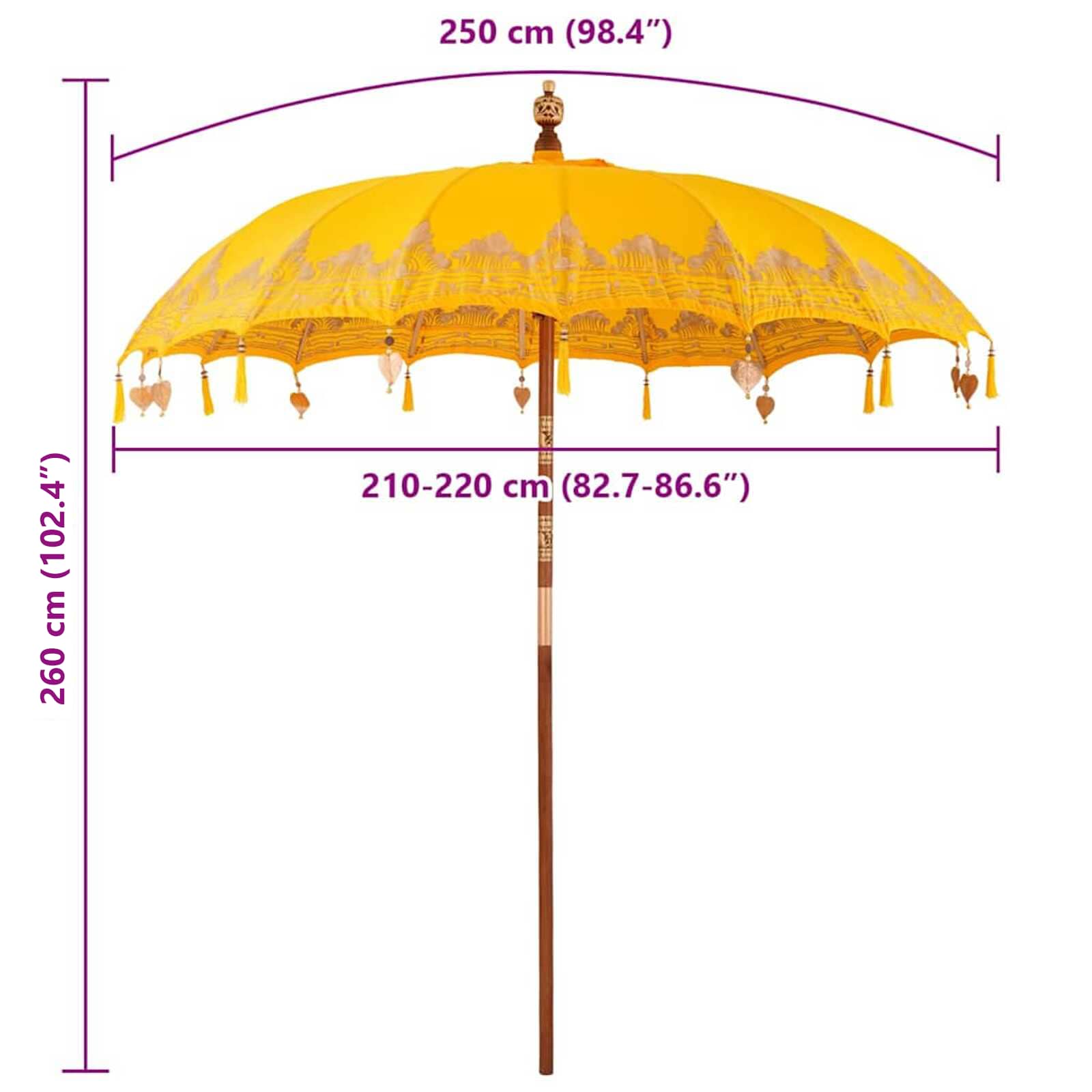 Μπαλινέζικη Ομπρέλα Κίτρινο 215 x 215 x 260 εκ. Βαμβάκι - Pakobazaar