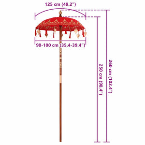 Μπαλινέζικη Ομπρέλα Κόκκινο 125 x 125 x 260 εκ Βαμβάκι - Pakobazaar
