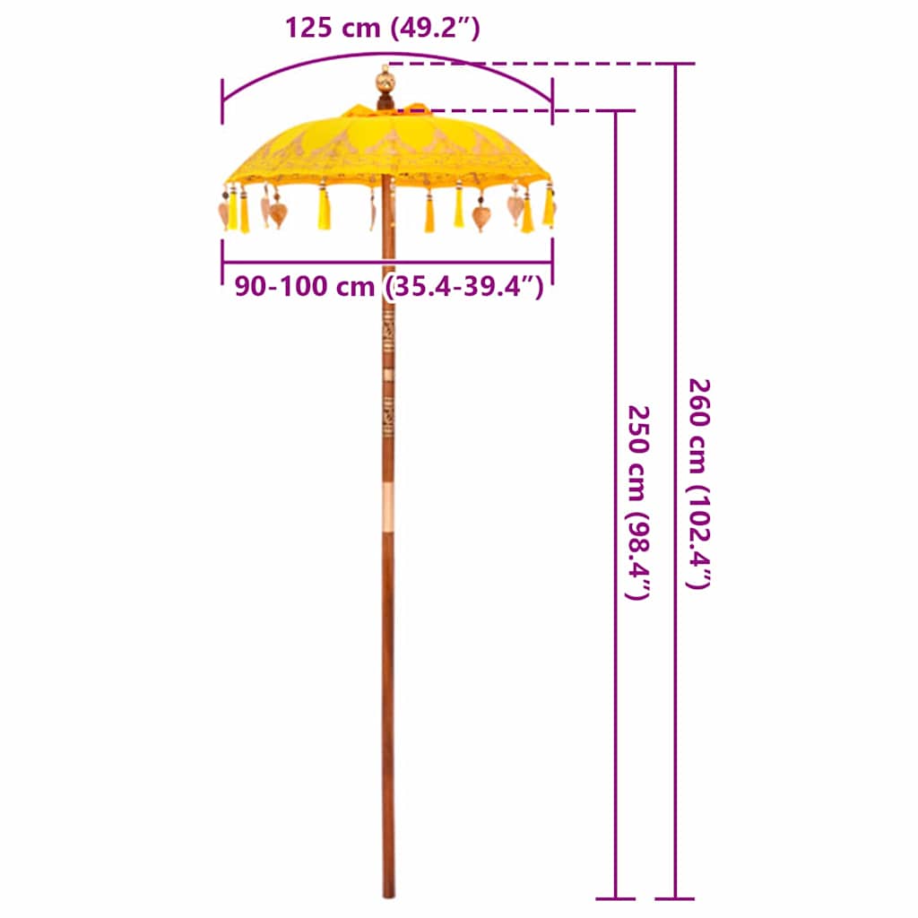 Μπαλινέζικη Ομπρέλα Κίτρινο 125 x 125 x 260 εκ Βαμβάκι - Pakobazaar