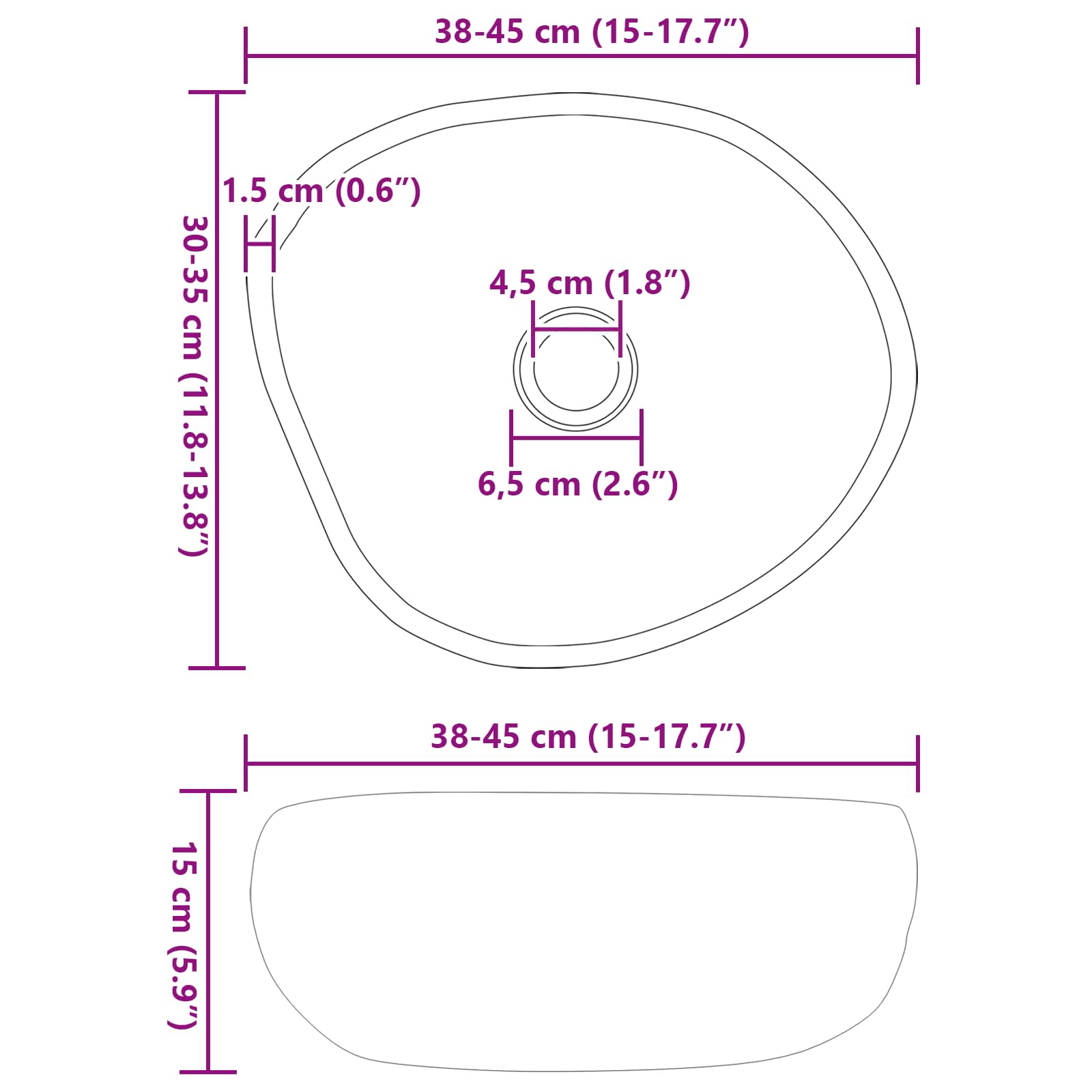Λεκάνη από ποταμίσια πέτρα Ανοιχτό γκρι 45 x 35 x 15 εκ - Pakobazaar