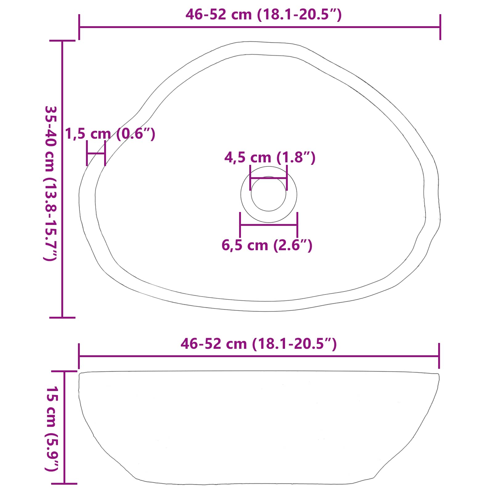Λεκάνη από ποταμίσια πέτρα Ανοιχτό γκρι 52 x 40 x 15 εκ - Pakobazaar