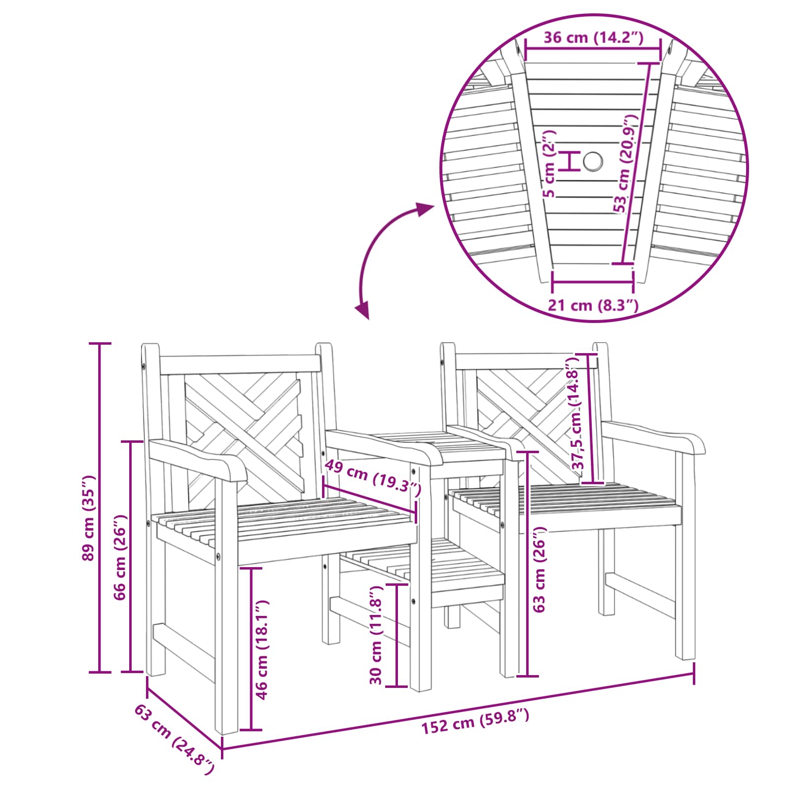 Καρέκλα Καφέ 152 x 63 x 89 εκ Στερεό Ξύλο Τίκ