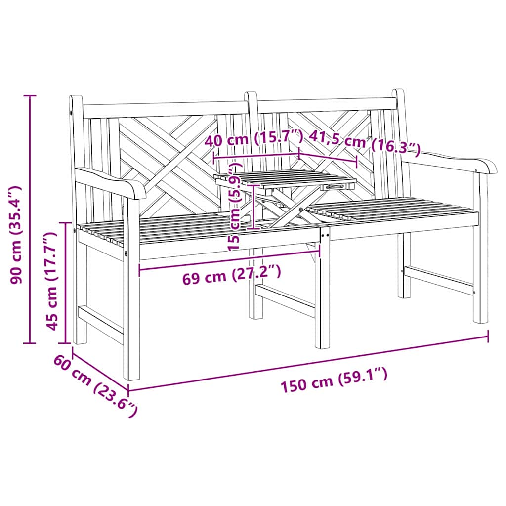 Παγκάκι κήπου 150 x 60 x 90 εκ Στερεό Ξύλο Τίκ