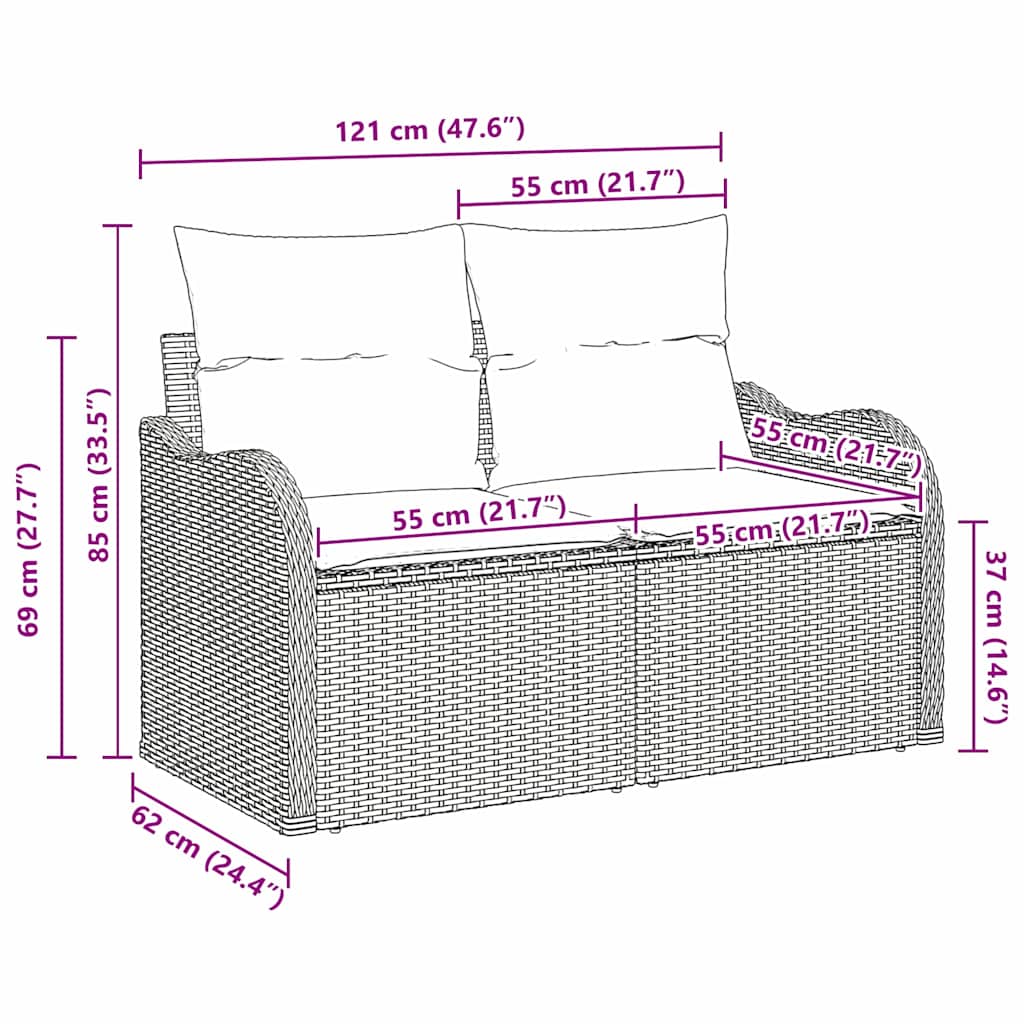 Καναπές Κήπου με μαξιλάρι Μπεζ 121 x 62 x 69εκ συνθετικό ρατάν - Pakobazaar