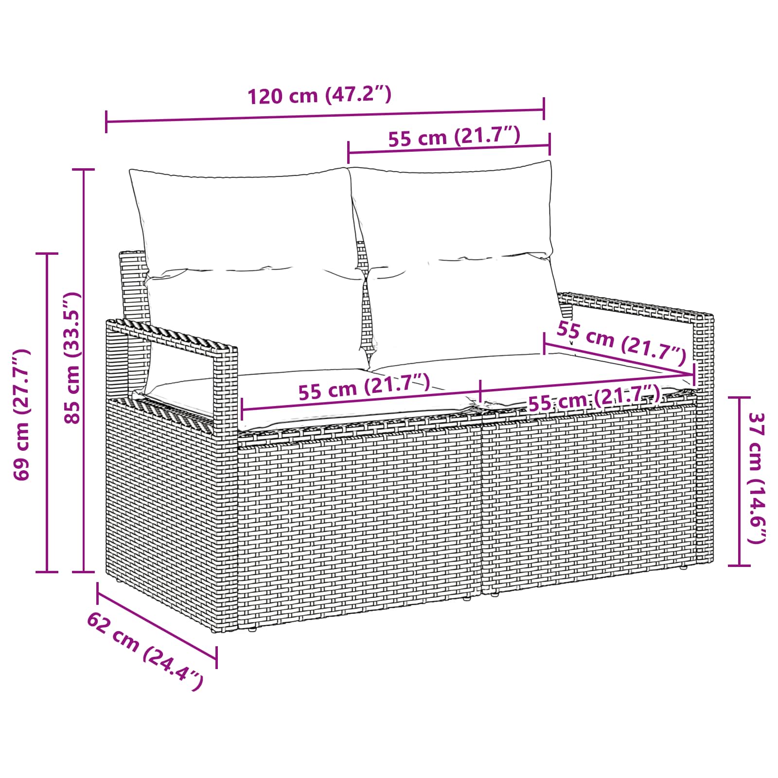 Καναπές Κήπου με μαξιλάρι 120 x 62 x 69 εκ συνθετικό ρατάν