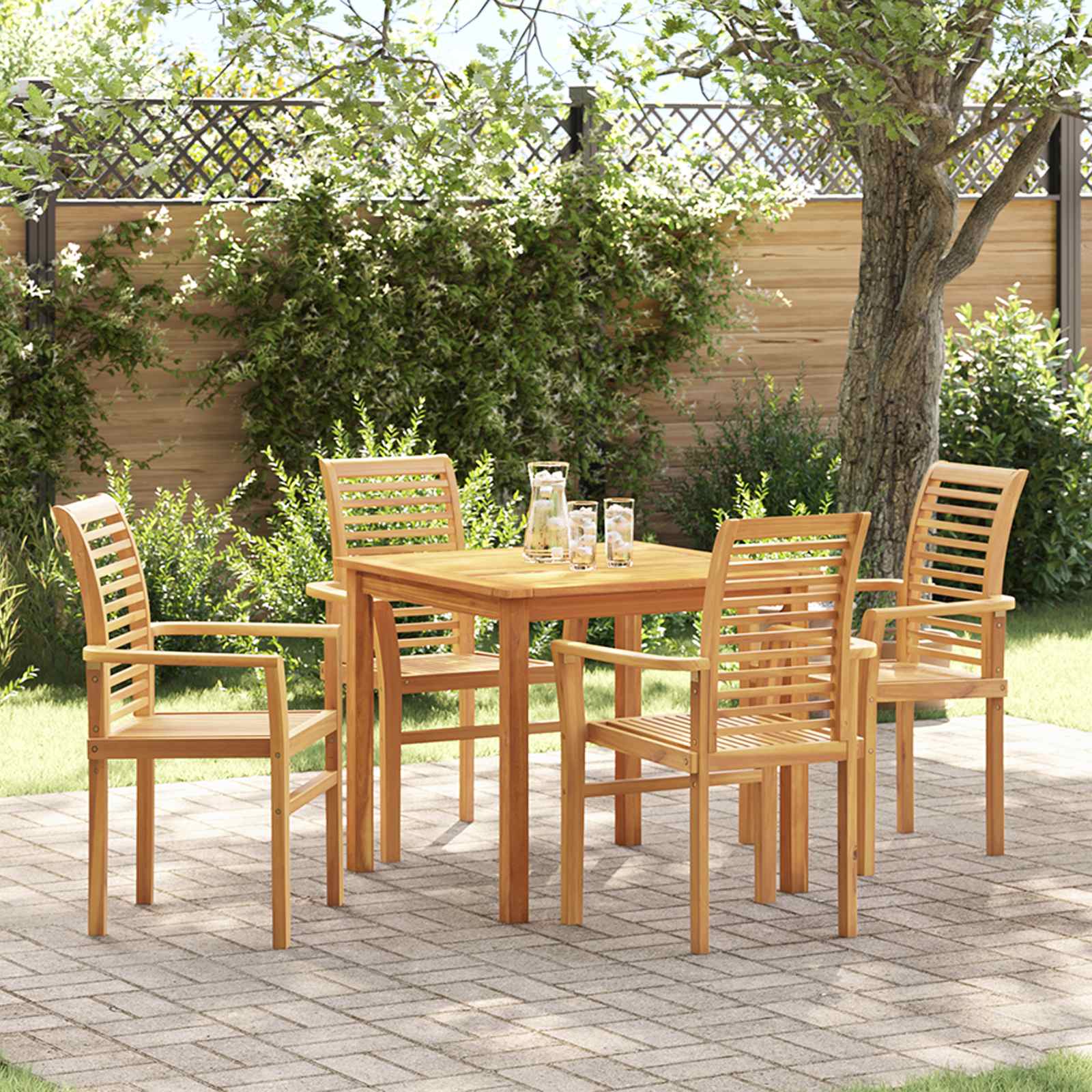 Καρέκλα τραπεζαρίας 4 pcs Καφέ 62 x 55 x 94 εκ Στερεό Ξύλο Τίκ - Pakobazaar