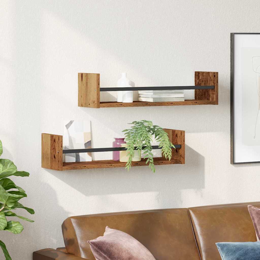 Ράφι Τοίχου Επιτοίχιο 2 pcs Παλιό ξύλο 60 x 16 x 14 cm