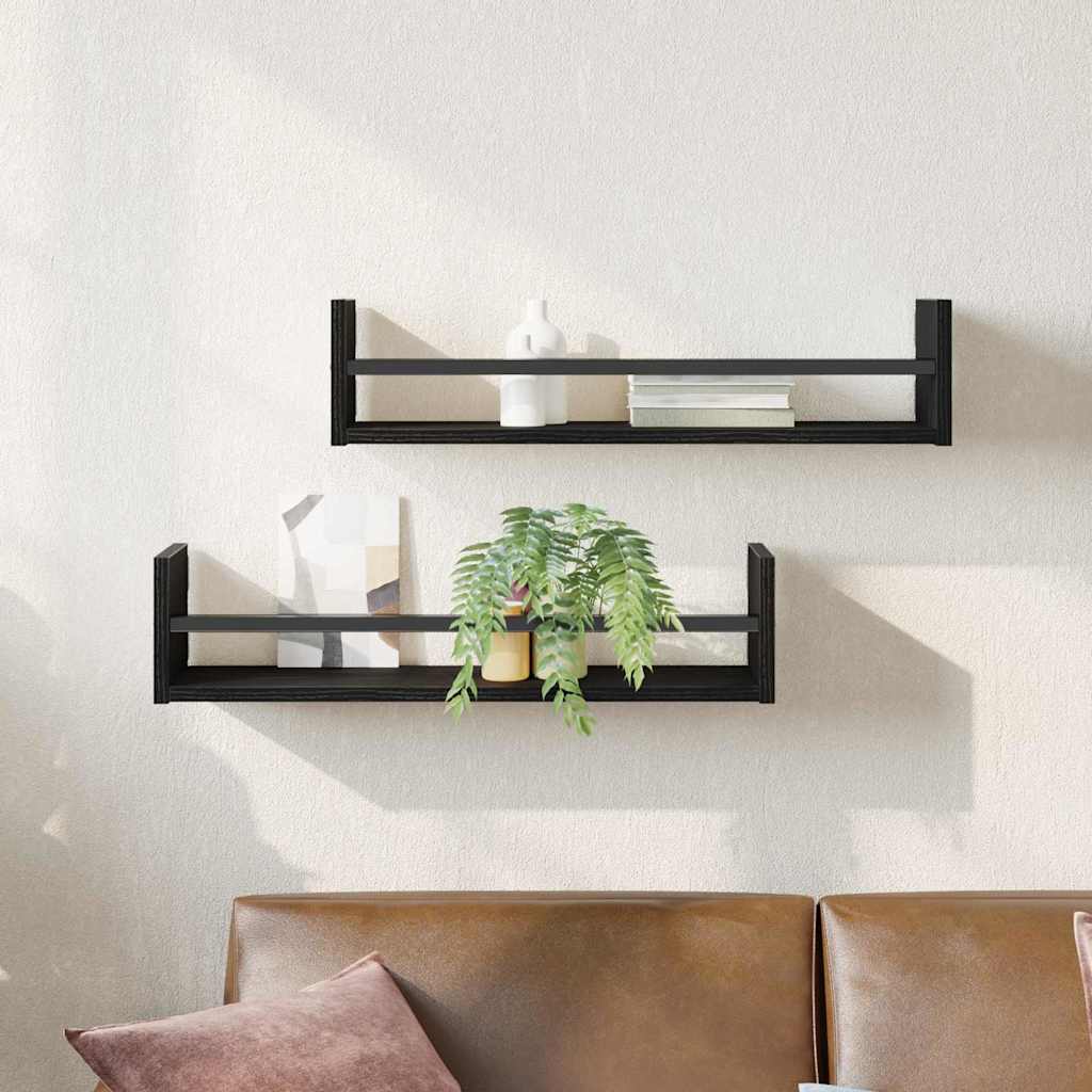 Ράφι Τοίχου Επιτοίχιο 2 pcs Μαύρη Οξυά 60 x 16 x 14 cm