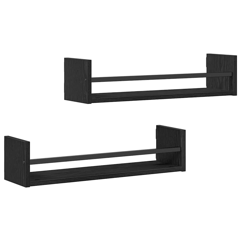 Ράφι Τοίχου Επιτοίχιο 2 pcs Μαύρη Οξυά 60 x 16 x 14 cm