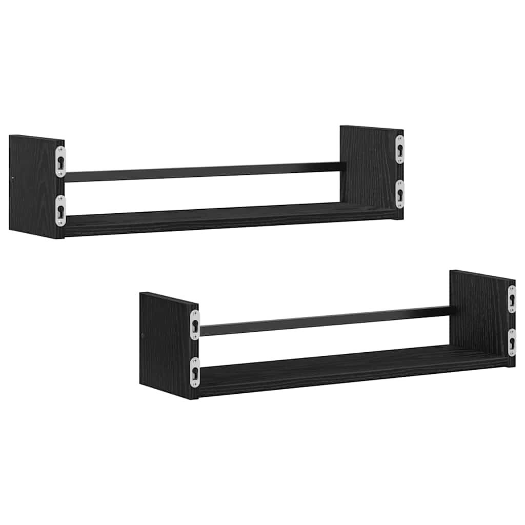 Ράφι Τοίχου Επιτοίχιο 2 pcs Μαύρη Οξυά 60 x 16 x 14 cm