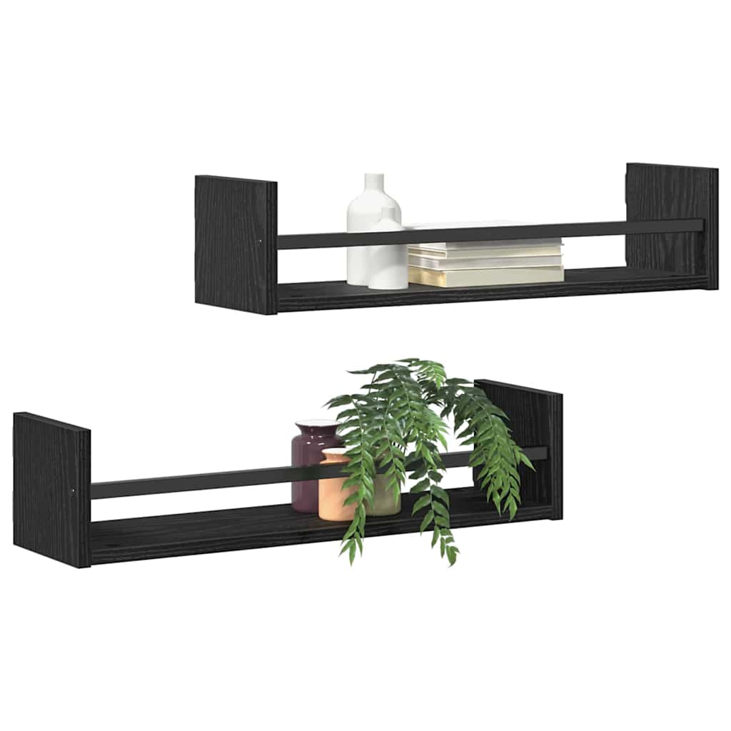 Ράφι Τοίχου Επιτοίχιο 2 pcs Μαύρη Οξυά 60 x 16 x 14 cm