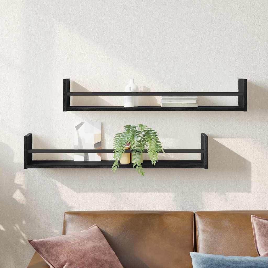Ράφι Τοίχου Επιτοίχιο 2 pcs Μαύρη Οξυά 80 x 16 x 14 cm - Pakobazaar
