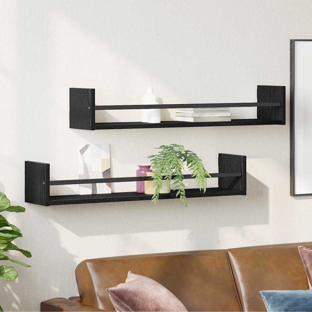 Ράφι Τοίχου Επιτοίχιο 2 pcs Μαύρη Οξυά 80 x 16 x 14 cm - Pakobazaar