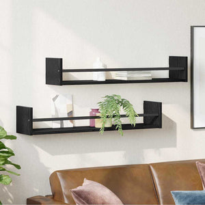 Ράφι Τοίχου Επιτοίχιο 2 pcs Μαύρη Οξυά 80 x 16 x 14 cm - Pakobazaar