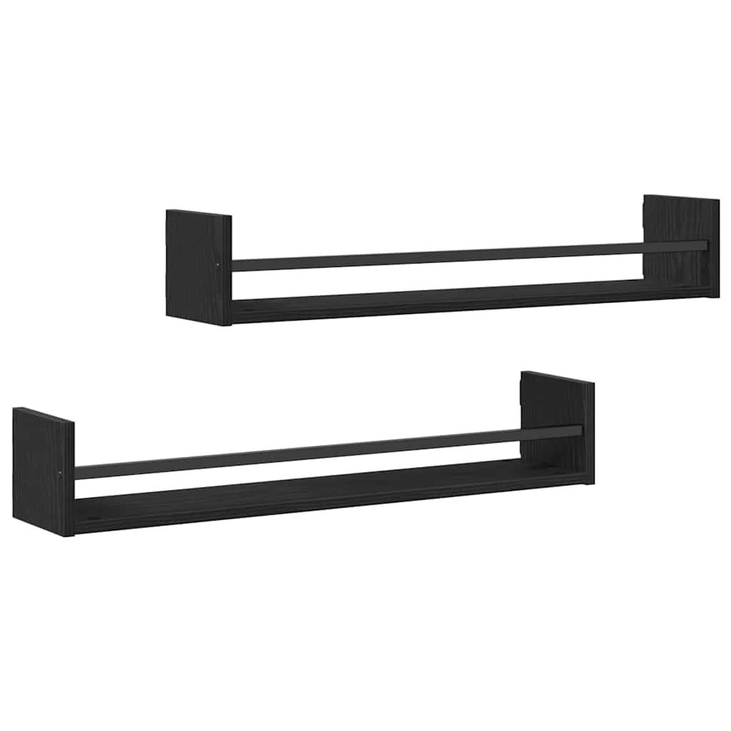 Ράφι Τοίχου Επιτοίχιο 2 pcs Μαύρη Οξυά 80 x 16 x 14 cm - Pakobazaar