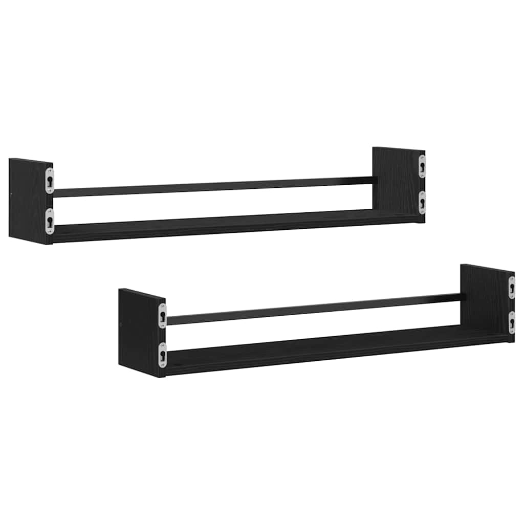 Ράφι Τοίχου Επιτοίχιο 2 pcs Μαύρη Οξυά 80 x 16 x 14 cm - Pakobazaar