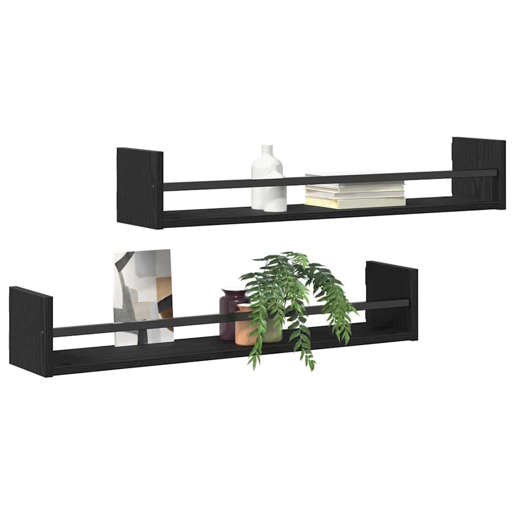 Ράφι Τοίχου Επιτοίχιο 2 pcs Μαύρη Οξυά 80 x 16 x 14 cm - Pakobazaar
