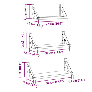 Ράφι Τοίχου 3 τμχ. Καπνιστό Δρύς 37 x 12 x 13 εκ.