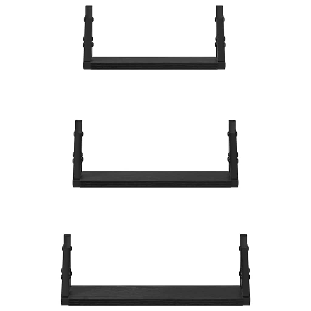 Ράφι Τοίχου Επιτοίχιο με αποθήκευση 3 pcs Μαύρη Οξυά