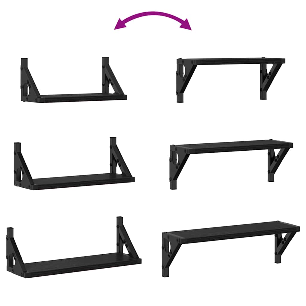 Ράφι Τοίχου Επιτοίχιο με αποθήκευση 3 pcs Μαύρη Οξυά