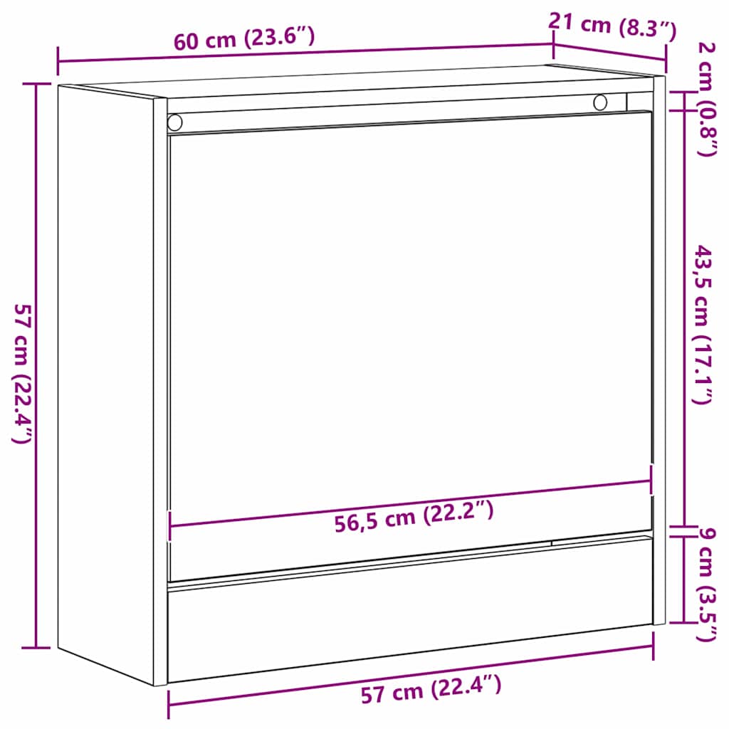 Ντουλάπα Παπουτσιών με ράφι Artisan Oak 60 x 21 x 57 cm - Pakobazaar