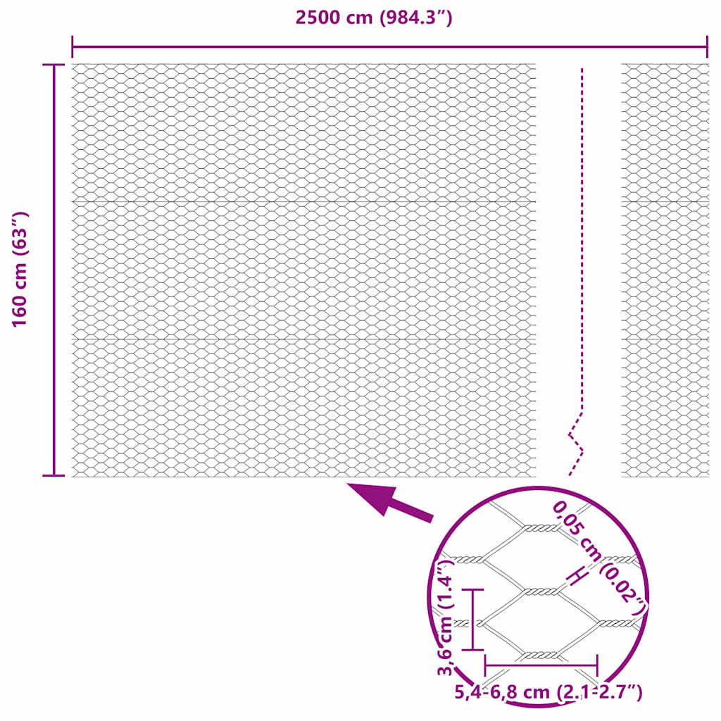 Φράχτης Εξαγώνου Ασημί 1,6 x 25 m Γαλβανισμένος χάλυβας