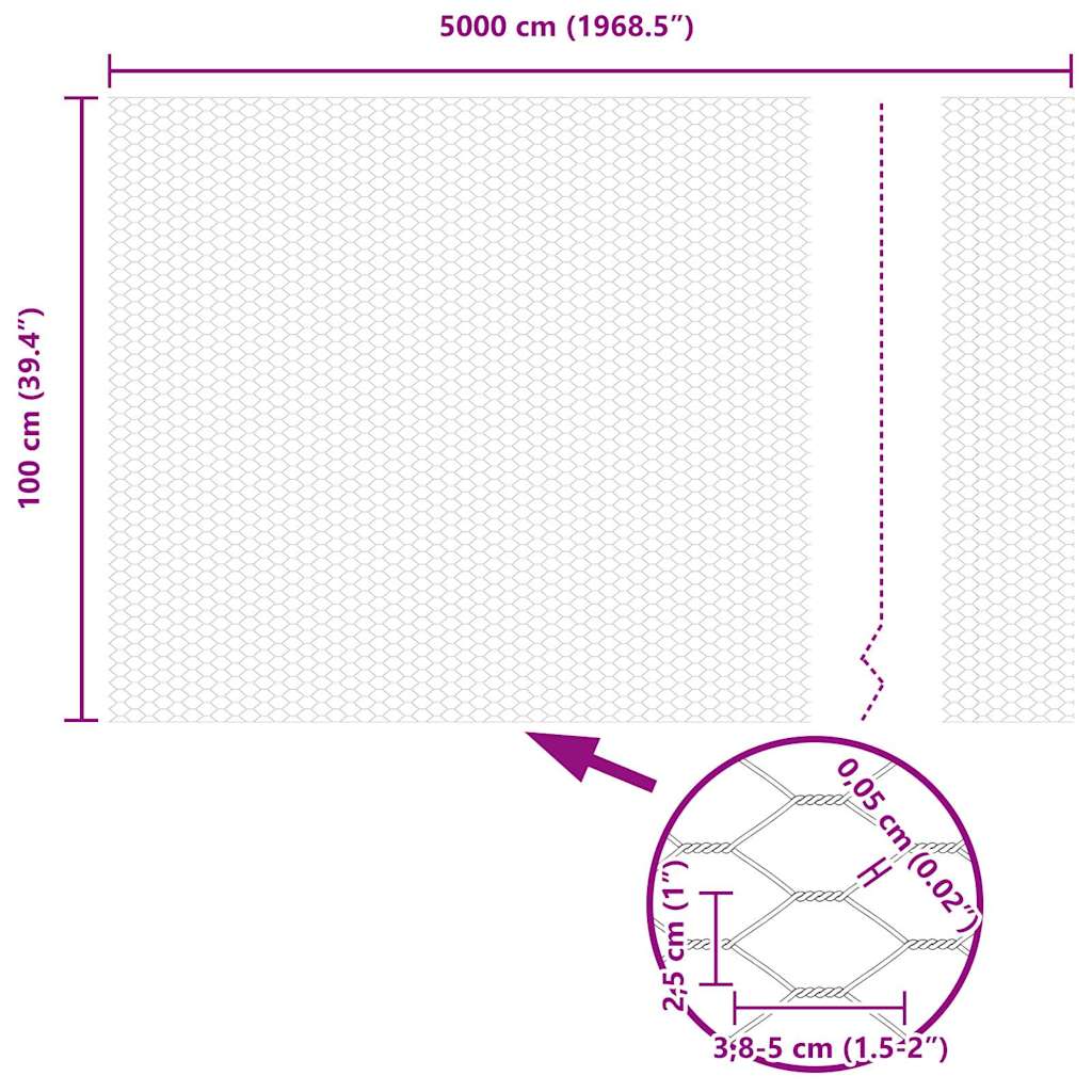 Φράχτης Εξαγώνου Ασημί 1 x 50 m Γαλβανισμένος χάλυβας