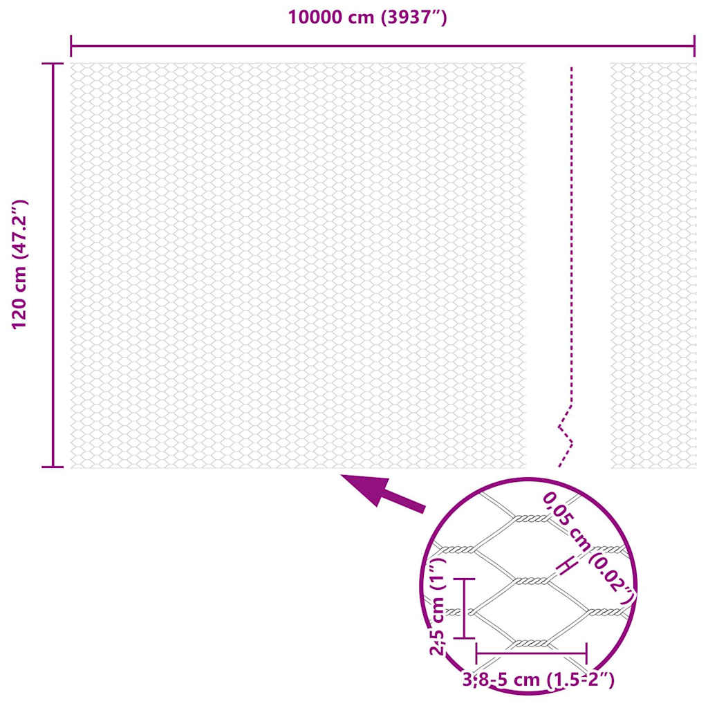 Φράχτης Εξαγώνου Ασημί 1,2 x 100 m Γαλβανισμένος χάλυβας