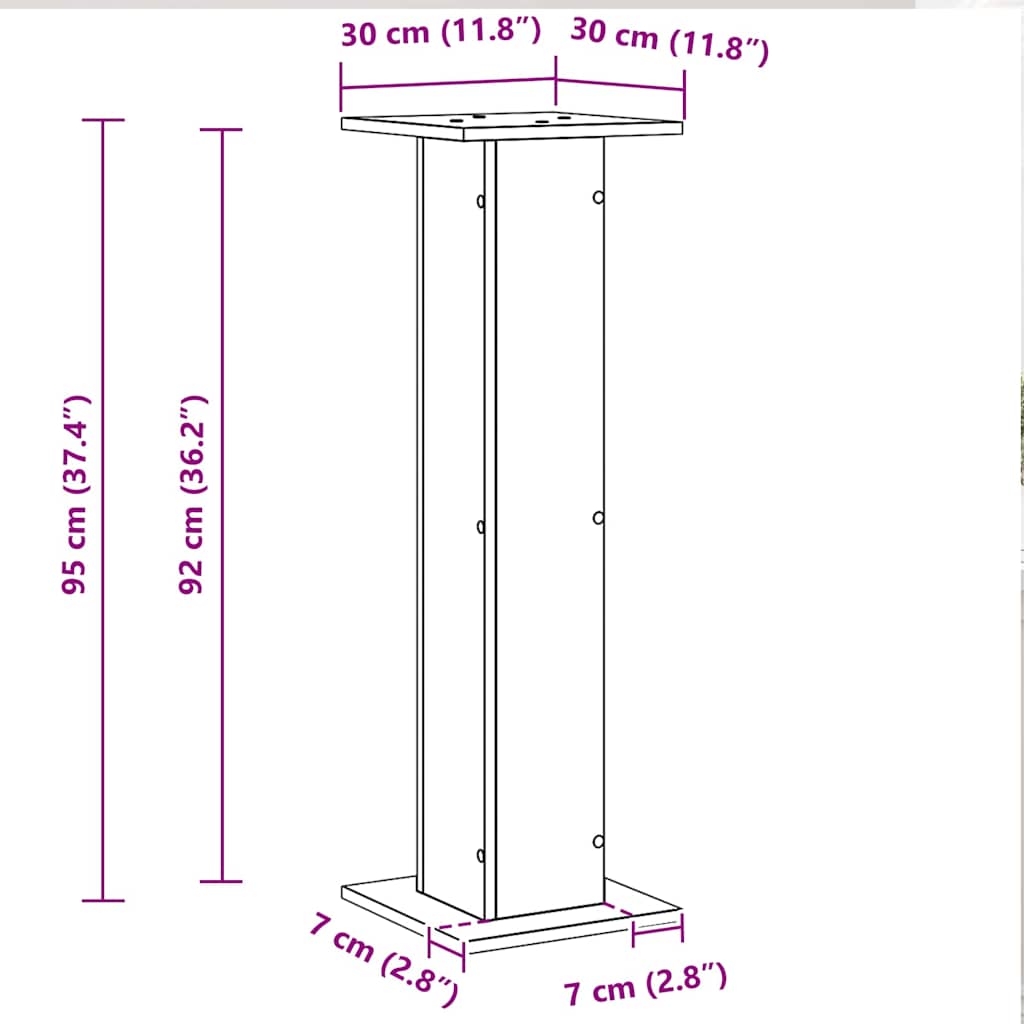 Βάση φυτών 2 pcs Μαύρη Οξυά 30 x 30 x 95 cm Επεξεργασμένο ξύλο