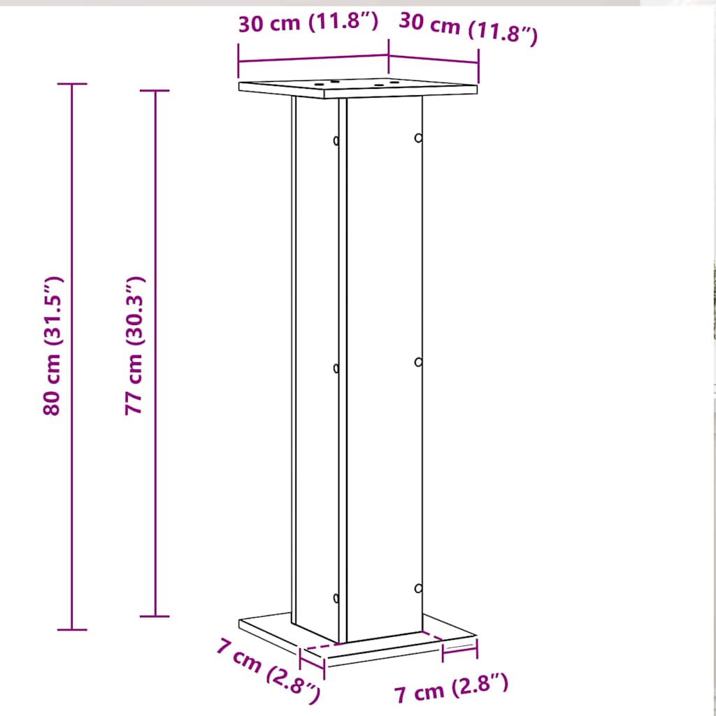 Βάση φυτών 2 pcs Μαύρη Οξυά 30 x 30 x 80 cm Επεξεργασμένο ξύλο