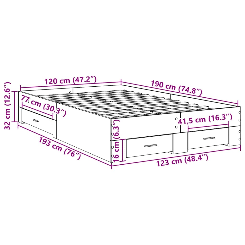 Σκελετός Κρεβατιού Καφέ 120 x 190 cm Επεξεργασμένο ξύλο