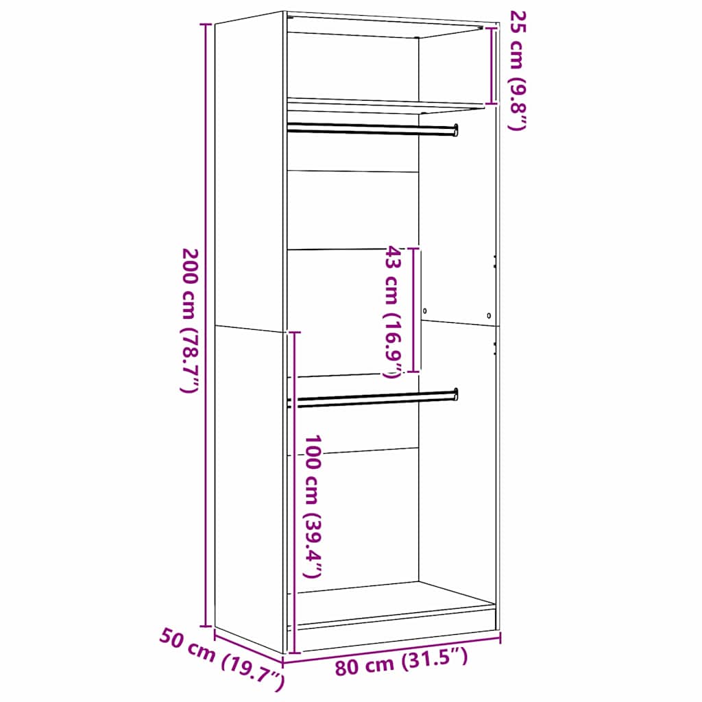 Ντουλάπι Μαύρη Οξυά 80 x 50 x 200 εκ. Επεξεργασμένο ξύλο