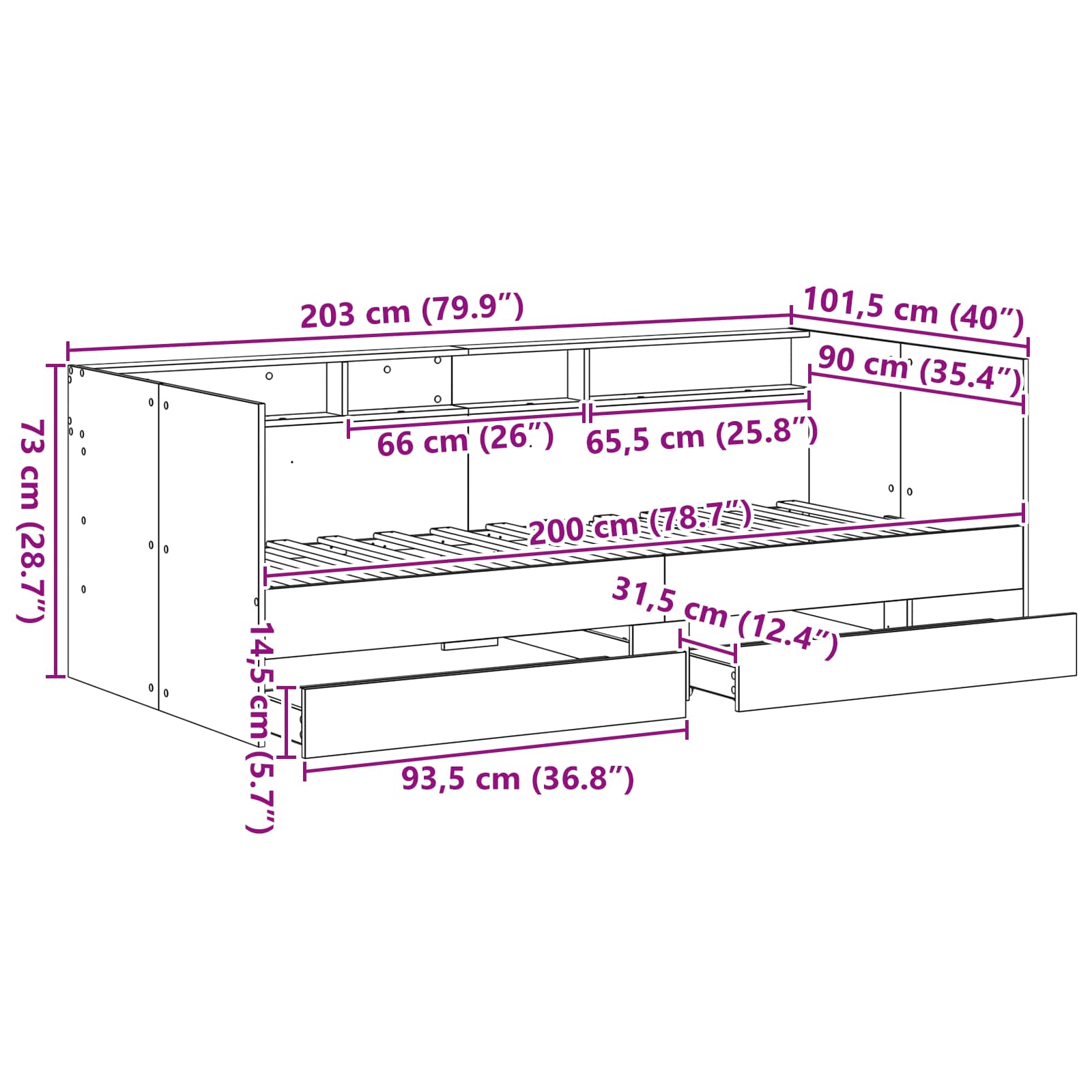 Κρεβάτι Ημέρας με συρτάρι Γκρι 90 x 200 cm Επεξεργασμένο ξύλο