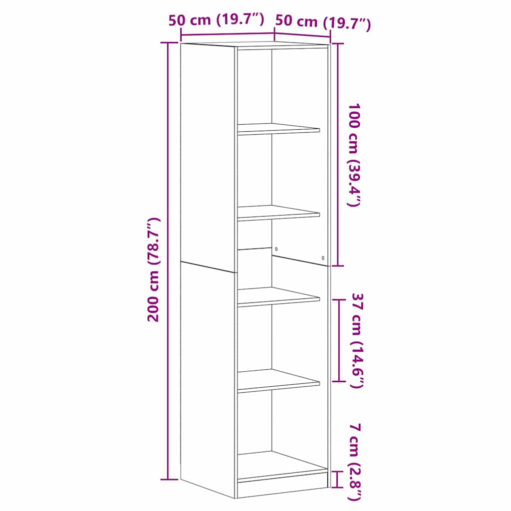 Ντουλάπι με ράφι Μαύρη Οξυά 50 x 50 x 200 cm Επεξεργασμένο ξύλο