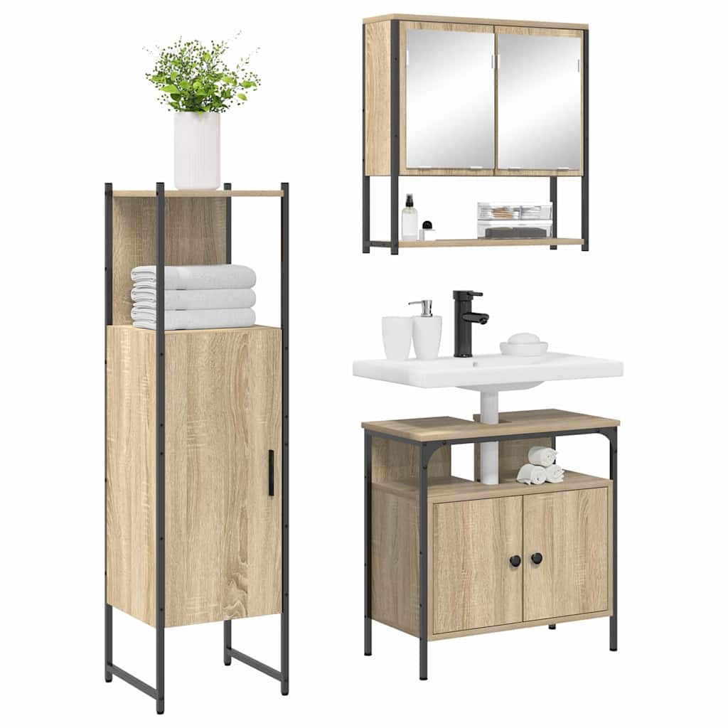Σετ Επίπλων Μπάνιου 3 τμχ. Καφέ 33 x 33 x 120,5 εκ. - Pakobazaar